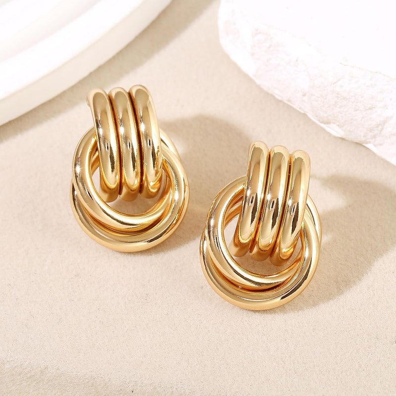 Spiritlele 14K Gold Plated Knot Earrings for Women Gold Silver Earrings Heart Link Drop Dangle Earring Chunky Golden Knotted Statement Jewelry - Image 4
